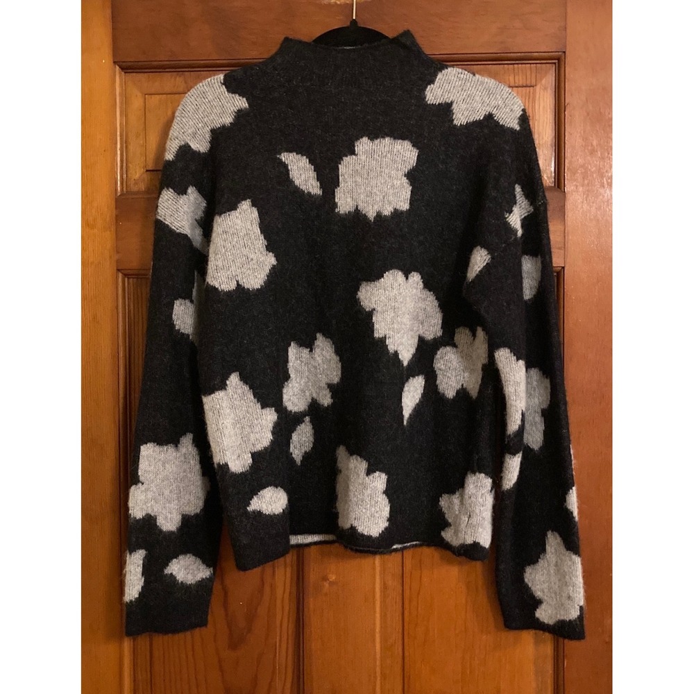 Theory Womens M Floral Alpaca Blend Mock Neck Fuzzy Soft Sweater Grey Lux Winter